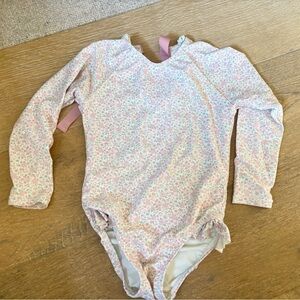 Minnow Girls Floral Ruffle One-Piece Swimsuit in Light Pink 3/4